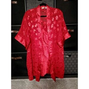 90s Fredericks of Hollywood Kimono Robe Gown 2 Piece Set Red Hearts Valentine Sm
